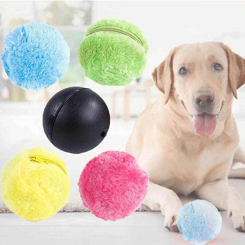 Automatic Rolling Ball Pet Toy with Plush Cover and Dust Cleaning Functionality