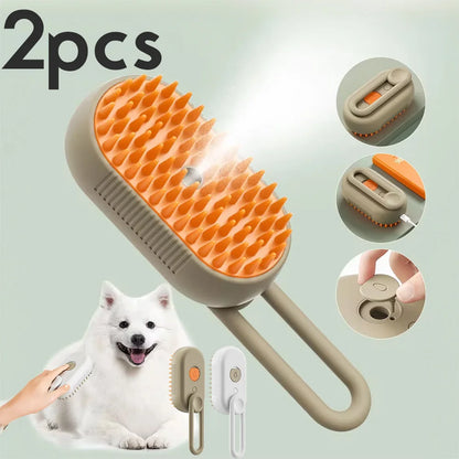 Steam Pet Brush 3-in-1 Grooming Tool for Dogs and Cats - Massage, Spray, and Hair Removal Comb
