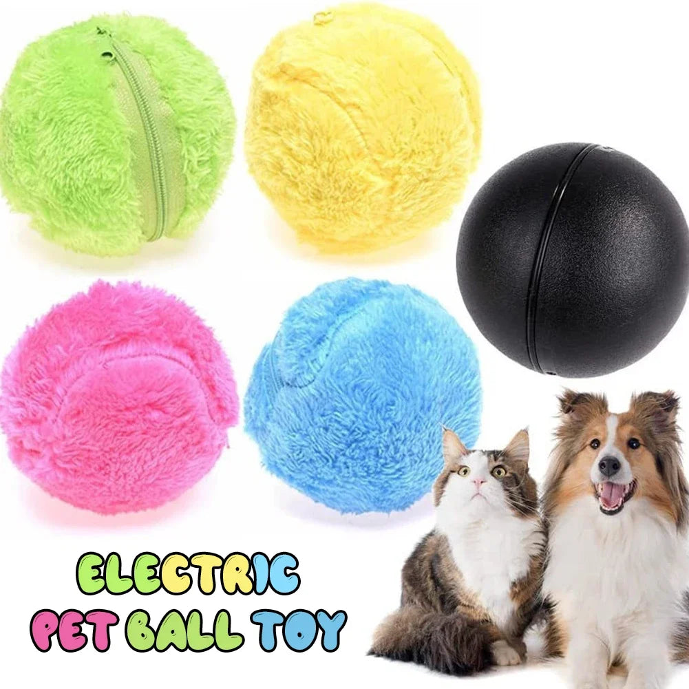 Automatic Rolling Ball Pet Toy with Plush Cover and Dust Cleaning Functionality