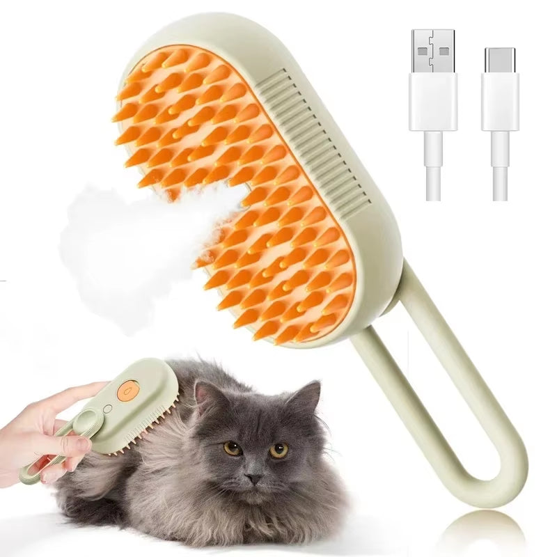 Steam Pet Brush 3-in-1 Grooming Tool for Dogs and Cats - Massage, Spray, and Hair Removal Comb