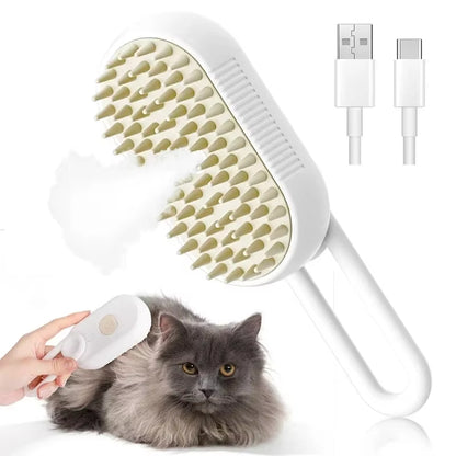 Steam Pet Brush 3-in-1 Grooming Tool for Dogs and Cats - Massage, Spray, and Hair Removal Comb