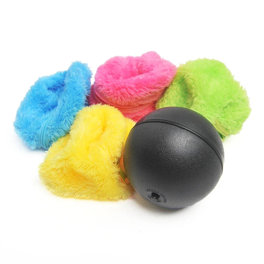 Automatic Rolling Ball Pet Toy with Plush Cover and Dust Cleaning Functionality