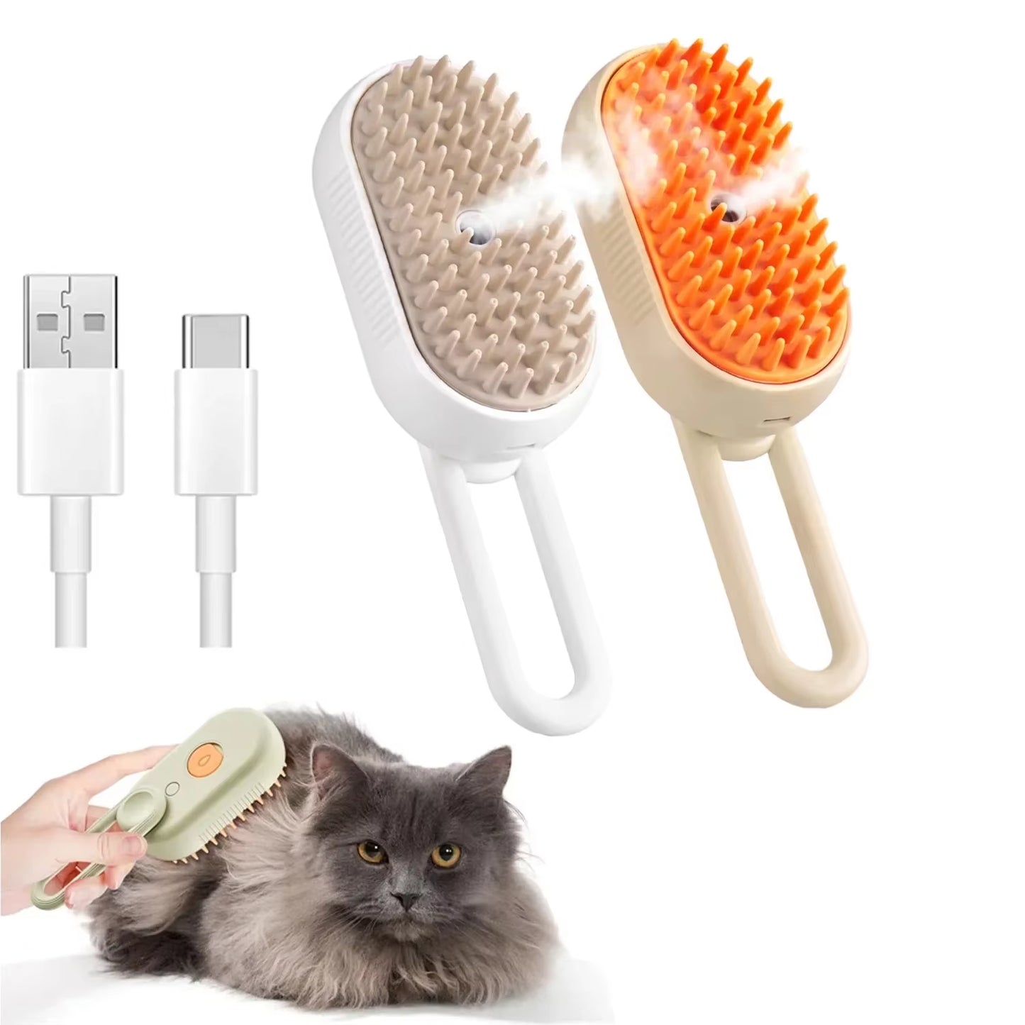 Steam Pet Brush 3-in-1 Grooming Tool for Dogs and Cats - Massage, Spray, and Hair Removal Comb
